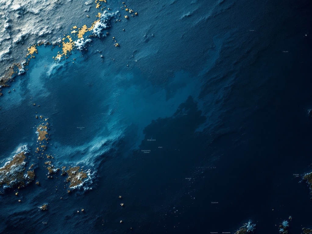 abstract maritime boundary map on dark blue sea, no readable labels, no military insignia