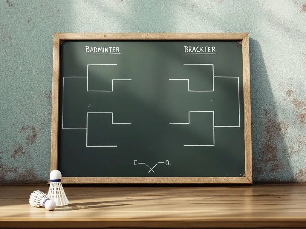 badminton bracket board and shuttlecock, editorial illustration, no celebrity likeness