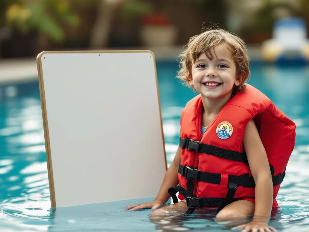 child life jacket beside pool rules board