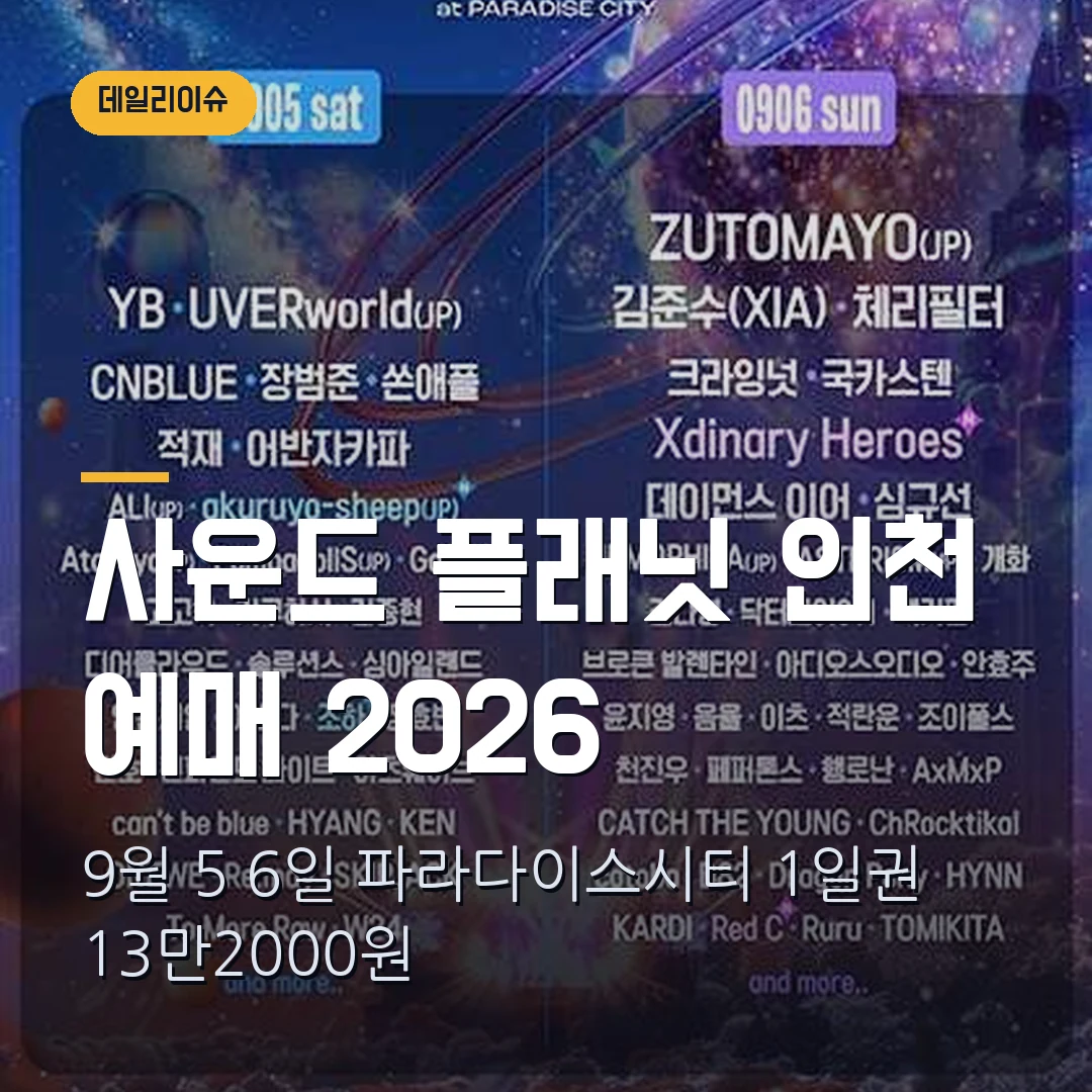 사운드 플래닛 페스티벌 2026 예매|인천 9월 5·6일·1일권 13만2000원·1인 4매