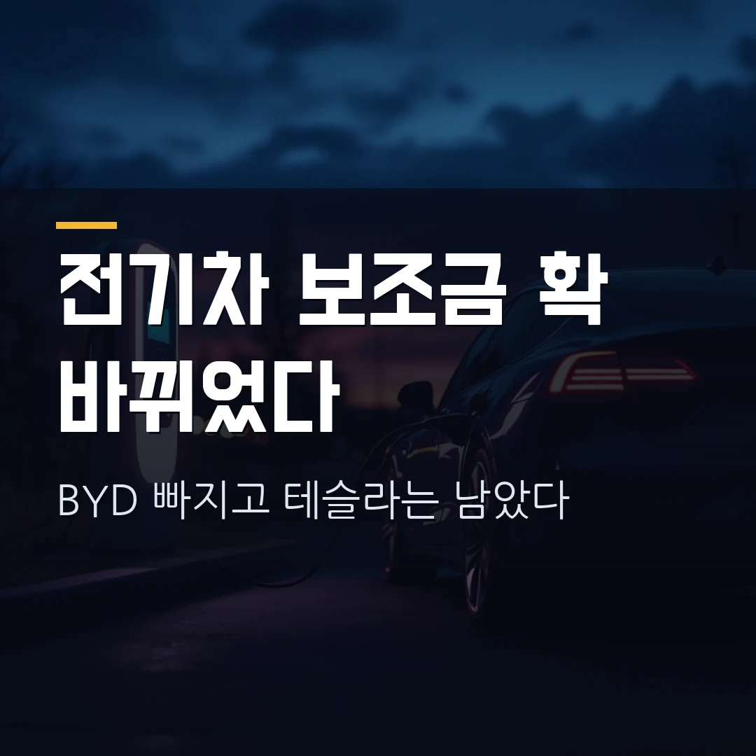 전기차 보조금 7월 개편 — BYD 탈락·테슬라는 유지, 내 차는 받나 못 받나 (2026 총정리)