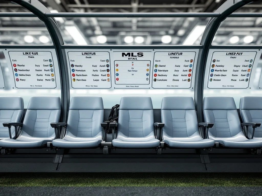 empty soccer bench and lineup sheet before MLS match