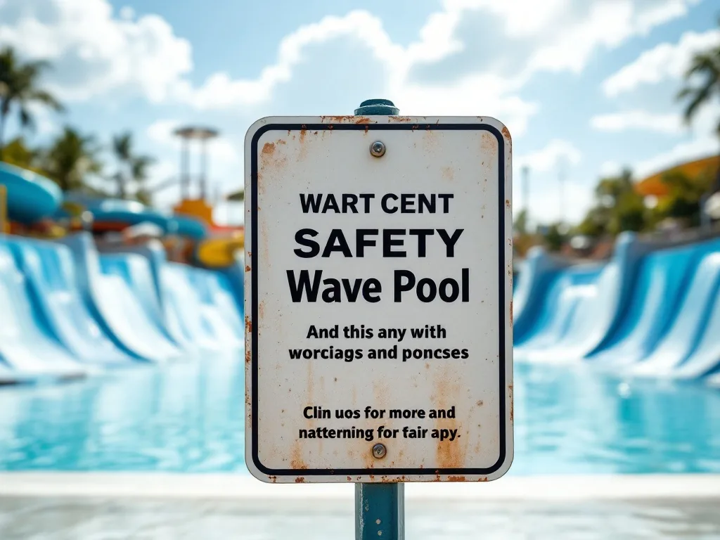 empty waterpark wave pool safety sign