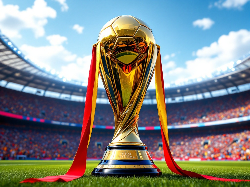 football trophy final stadium symbolic red yellow blue