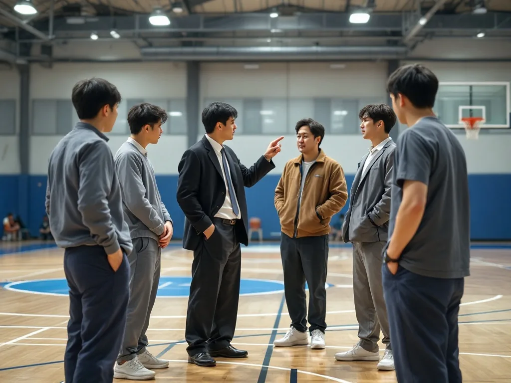 Korean basketball court coaching staff discussion