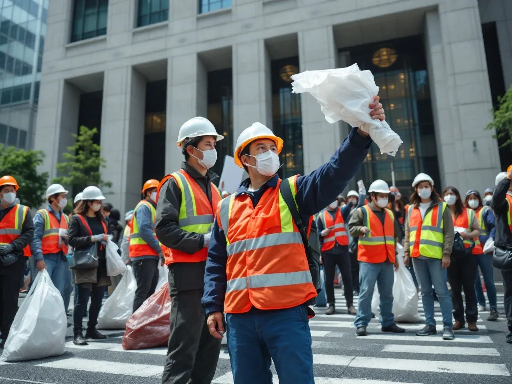 Korean sanitation workers protest outside city hall