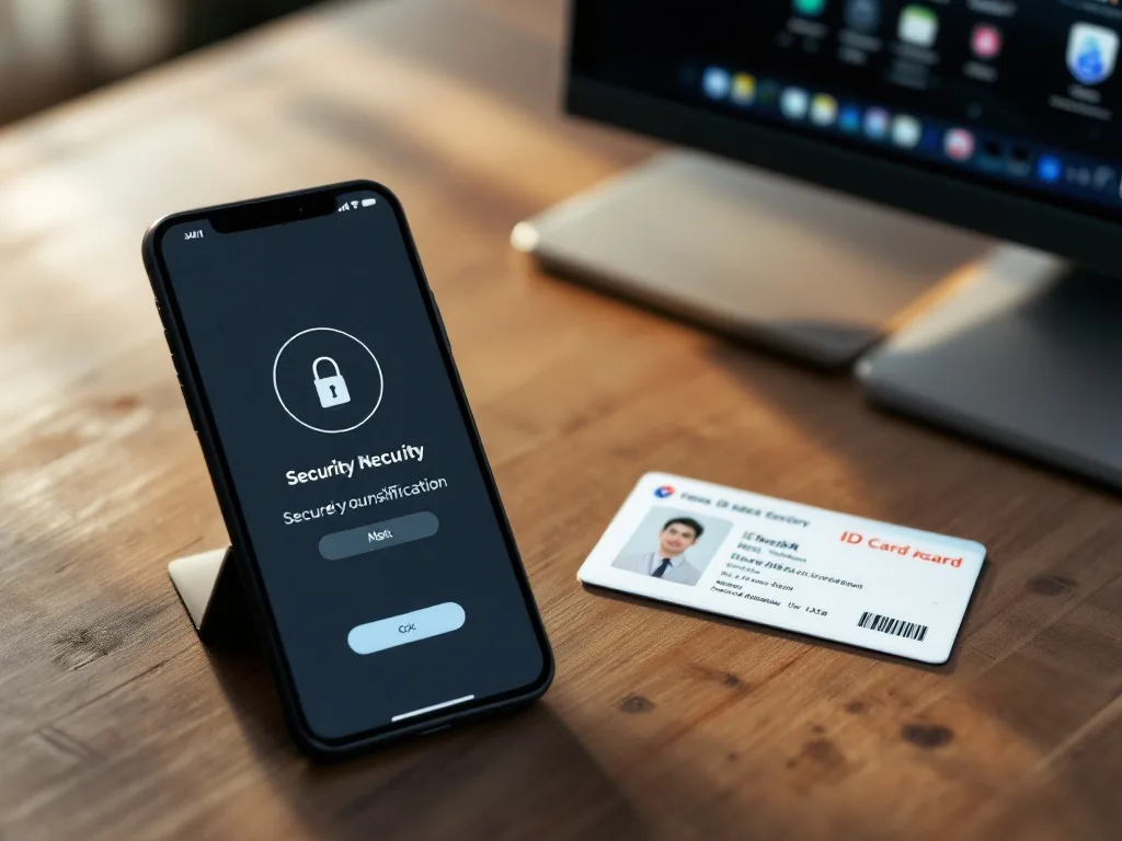 Korean smartphone security notification and ID card on desk