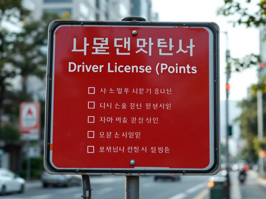 Korean traffic safety road sign with driver license points checklist