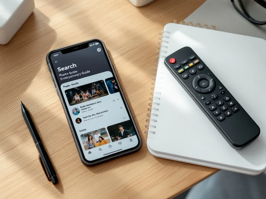 smartphone search results page for Korean entertainment replay guide beside TV remote and notepad, no brand logos, no real faces | 나솔사계 다시보기 검색 순서 이미지