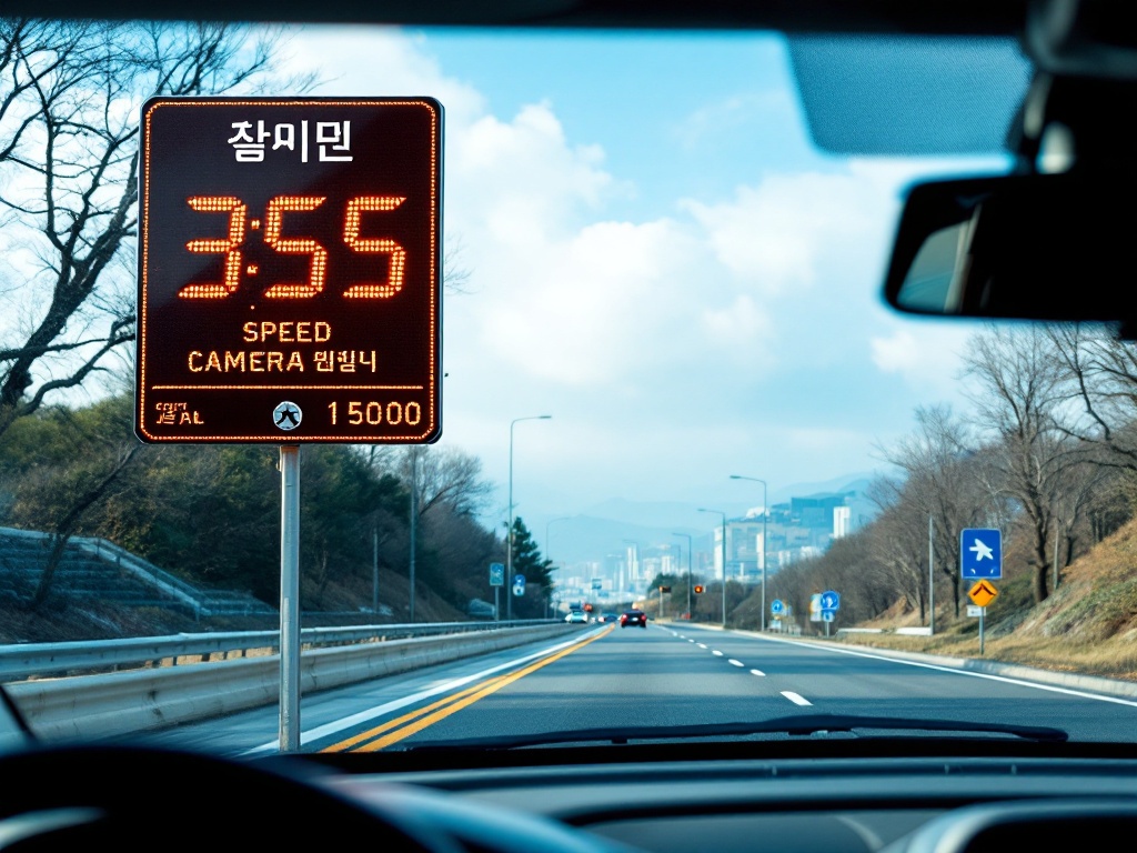 speed camera road sign dashboard view Korea