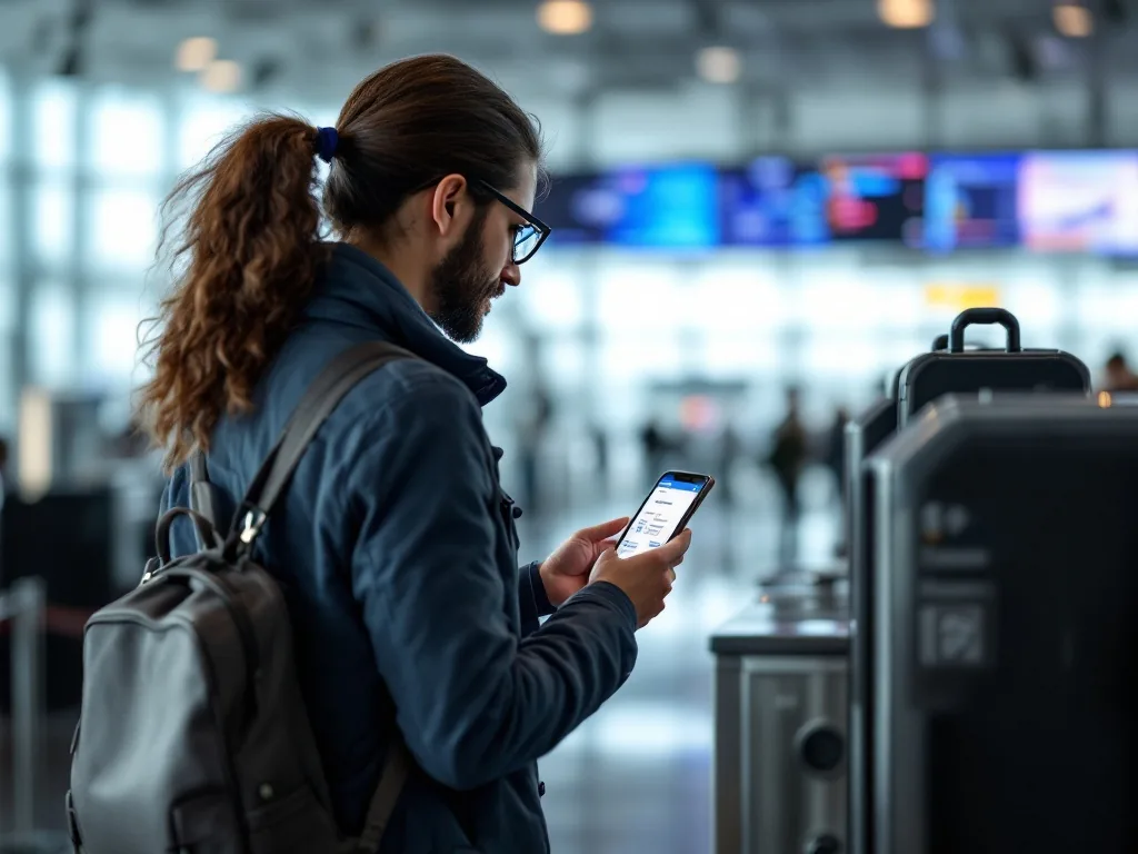 traveler using mobile boarding pass at airport smart gate