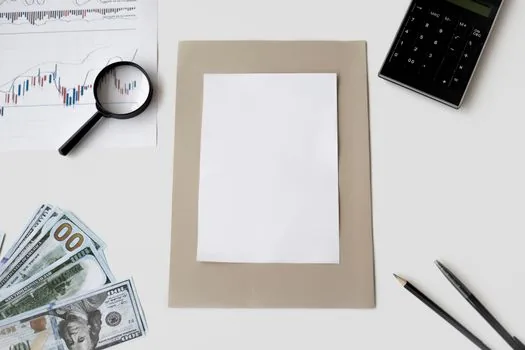Korean brokerage risk notice document with magnifying glass over ETF leverage warning, calm editorial finance photography, no real tickers | 레버리지 ETF 위험 안내를 확인하는 장면 | 단일종목 레버리지 규제 여파 설명용 이미지