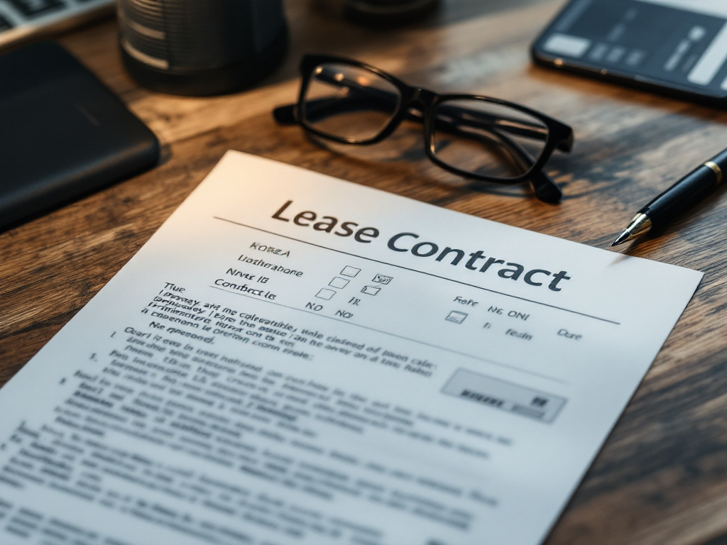 Korean lease contract and ID card on desk, privacy-safe no readable personal data
