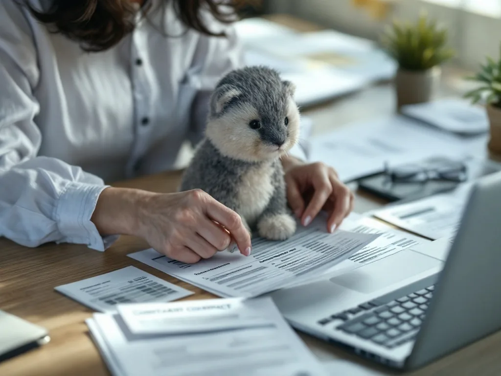 Korean office worker organizing pay slips, bank deposit records, employment contract and laptop complaint form