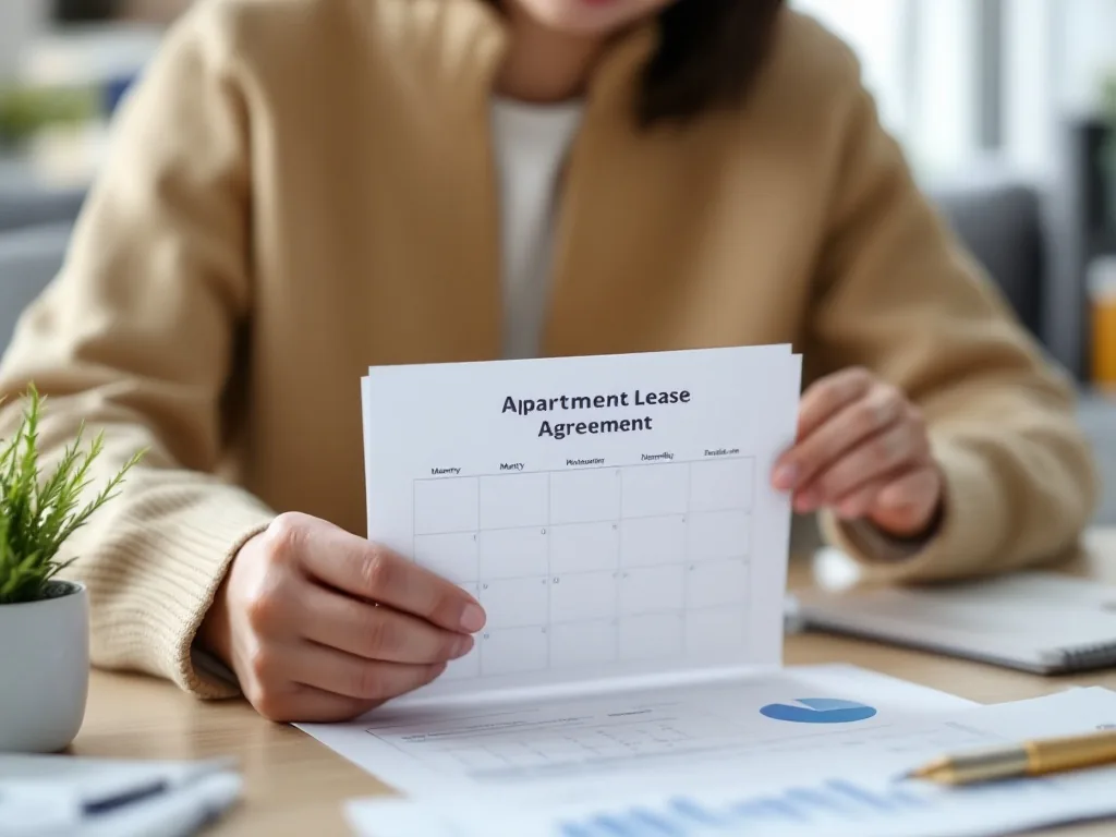 Korean tenant reviewing apartment lease agreement deposit monthly rent and calendar deadline on desk, realistic editorial photo no text