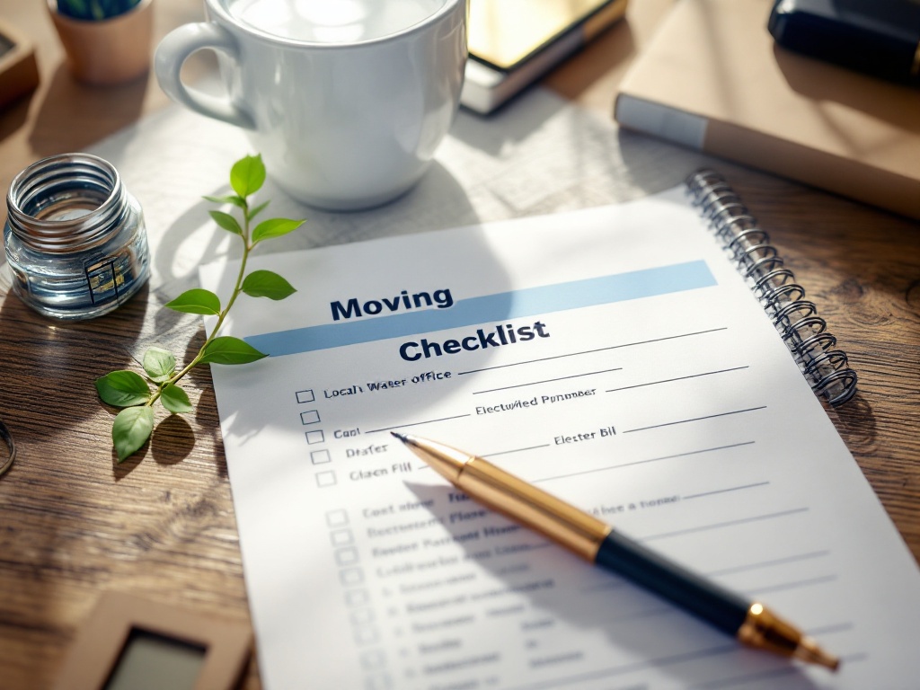 moving checklist with water bill, electricity bill, gas bill and local water office phone number | 이사 공과금 체크리스트에서 수도요금 정산을 따로 표시한 장면