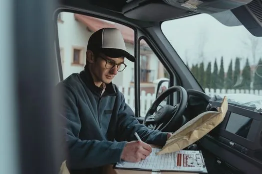 Driver checking car sale documents, refund account note, and local tax notice after vehicle transfer, realistic Korean home office scene | 차량 양도·폐차 뒤 자동차세 환급 여부를 확인하는 장면