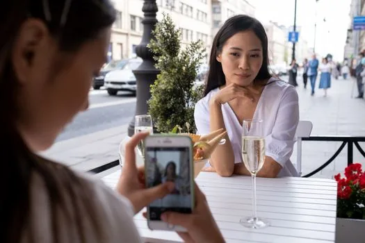 Two Korean coworkers leaving dinner gathering, one checking salary comparison article on phone, city evening lights, respectful neutral mood, no brand logos | 동기 모임 뒤 월급 비교가 체감 격차로 이어지는 장면